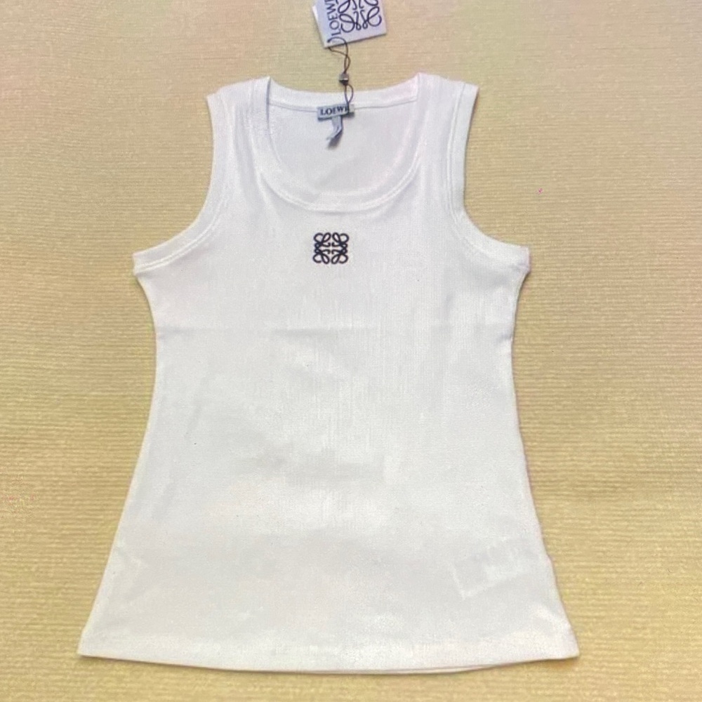 Loewe White Ribbed Tank with Center Logo